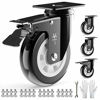 Picture of Heavy Duty Plate Caster Wheels 5" PU No Noise,Premium Polyurethane Double Ball Bearing Steels,Easily Lock or Unlock -440 Lbs Per Casters (Pack of 4, 2 Swivel Dual Locking & 2 Swivel) Black Wheel