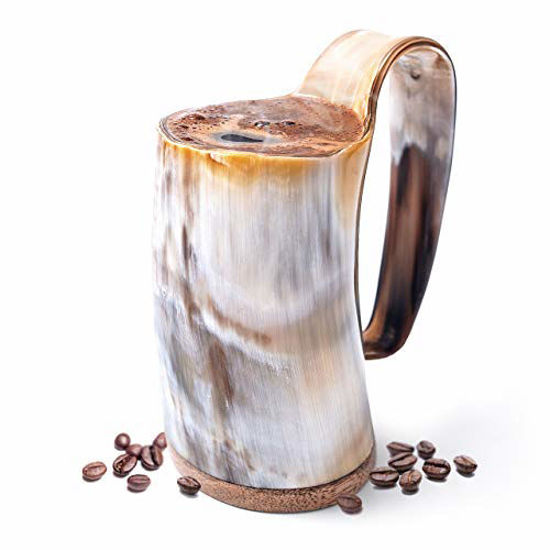 Picture of Norse Tradesman Horn Coffee Mug - 12 oz Handcrafted Ox-Horn - Double Sealed For Hot Liquids - Wide Mouth Coffee Tankard