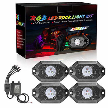 Picture of Niking Auto RGB LED Rock Light Kits with Bluetooth Control Waterproof Multicolor Neon LED Lights Underglow Trail Rig Lights for Truck SUV ATV Boat Motorcycle Off Road - 4 Pods