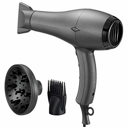 Picture of NITION Ceramic Hair Dryer with Diffuser,Comb & Nozzle Attachments,1875 Watt Negative Ions Ionic Blow Dryer for Quick Drying,3 Heat & 2 Speed Settings,Cool Shot Button,Black