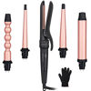 Picture of 5 in 1 Curling Wand Set - EMOCCI Hair Waver Iron Straightener and Curler 2 in 1 with 5 Interchangeable Ceramic Tourmaline Barrels Heat Resistant Glove, Dual Voltage,for All Curly and Wavy Hairstyle