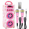 Picture of Kidsonor Kids Bluetooth Karaoke Machine with 2 Microphones, Wireless Remote Control Portable Karaoke Music MP3 Player Loudspeaker with Microphones for Kids Adults Home Party (Pink)