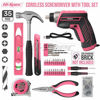 Picture of Hi Spec 35 Piece Pink Home DIY Tool Kit with USB Rechargeable 3.6V Electric Power Screwdriver. Easy Repair with Household Hand Tools & Picture Hanging Kit. All In a Portable Box