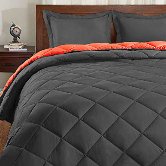 Picture of Basic Beyond Down Alternative Comforter Set (Queen, Flame/Charcoal Gray) - Reversible Bed Comforter with 2 Pillow Shams for All Seasons