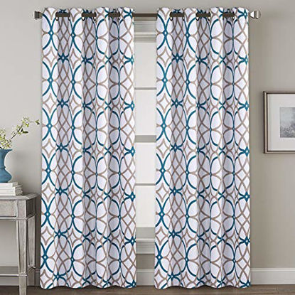 Picture of H.VERSAILTEX Blackout Curtains 108 Inch Length 2 Panels Geometry Print Curtain Drapes for Living Room Thermal Insulated Grommet Window Curtains for Bedroom - Modern Geo Line Teal and Taupe