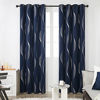 Picture of Deconovo Foil Wave Printed Blackout Curtains, Thermal Insulated Grommet Top Window Curtains for Bedroom, 2 Panels, Navy Blue, 52x108 Inch