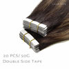 Picture of Lacerhair Tape in Human Hair Extensions Natural Remy Hair Extensions Dip Dyed Balayage Seamless PU Skin Weft 100% Real Virgin Hair Ombre Darkest Brown Color Double Side 50g 20pcs/set (14 inch, B#2/6)