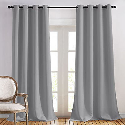 Picture of NICETOWN Bedroom Blackout Curtains Panels - Triple Weave Energy Saving Thermal Insulated Solid Grommet Blackout Draperies for Living Room (Silver Grey, Set of 2, W52 x L120)