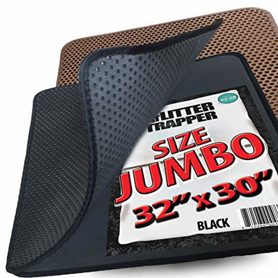 Picture of Jumbo Size Cat Litter Trapper by iPrimio - Litter Mat, EZ Clean Cat Mat, Litter Box Mat Water Proof Layer and Puppy Pad Option. Patented. (32"x30" Black)