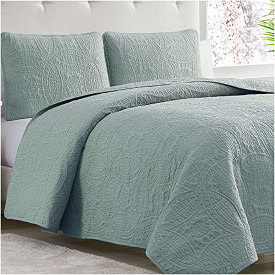 Picture of Mellanni Bedspread Coverlet Set Spa Mint - Comforter Bedding Cover - Oversized 3-Piece Quilt Set (Full/Queen, Spa Mint)