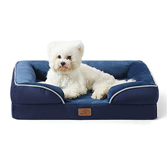 Picture of Bedsure Orthopedic Dog Bed for Medium Dogs - Waterproof Dog Bed Medium, Foam Sofa with Removable Washable Cover, Waterproof Lining and Nonskid Bottom Couch, Pet Bed, Navy Blue