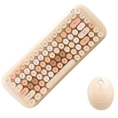 Picture of KBD Mini Wireless Keyboard Mouse Set Round Keycap Multi-Colour Cute Lovely for Girls (Multicolor-Chocolate)