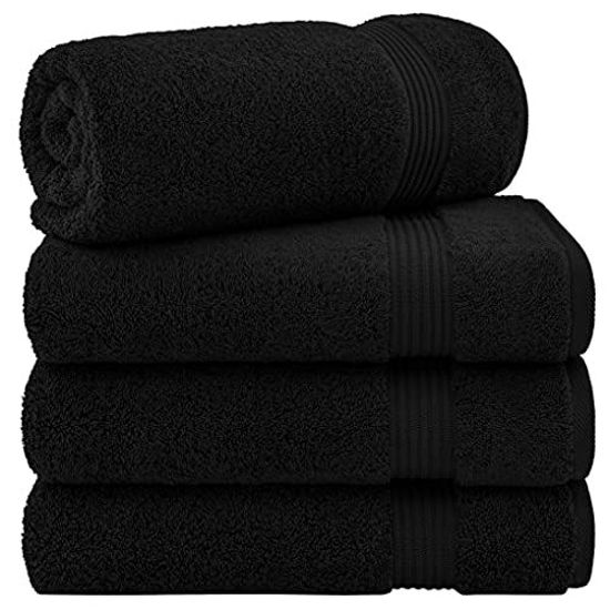 Picture of Hotel & Spa Quality 100% Turkish Genuine Cotton, Absorbent & Soft Decorative Luxury 4-Piece Bath Towel Set by United Home Textile, Coal Black