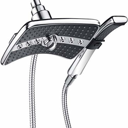 Picture of BRIGHT SHOWERS Dual Shower Head Combo Set, Handheld Showerhead Rainfall Shower Head Combo with Black Face, 60 Inch Long Stainless Steel Shower Hose, Chrome