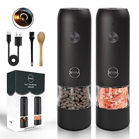 USB Rechargeable - LED Lights Automatic Wood Pepper and Salt Mill