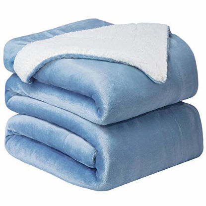 Picture of Bedsure Sherpa Fleece King Size Blanket for Bed - Washed Blue Thick Fuzzy Warm Soft Large Blankets King Size, 108x90 Inches