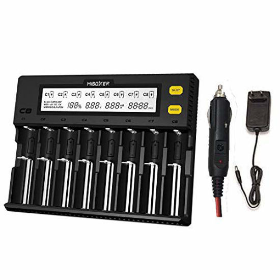 Picture of Universal Battery Charger 8-Bay Smart Charger with Automatic LCD Display,Car Adapter,18650 Battery Fast Charger Rechargeable for Li-ion LiFePO4 Ni-MH Ni-Cd AA AAA C 18650 26650 18350 17670 18700 21700