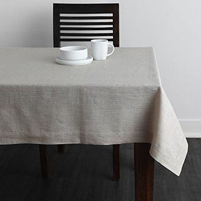 Picture of Solino Home 100% Pure Linen Tablecloth - European Flax Natural Fabric, Square Tablecloth - Athena 52 x 52 Inch Natural