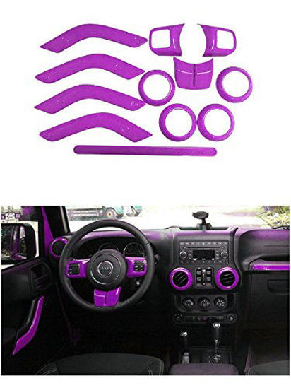 Picture of Opall Full Set Interior Decoration Trim Kit Steering Wheel & Center Console Air Outlet Trim, Door Handle Cover Inner For Jeep Wrangler JK JKU 2011-2018 2 Door& 4 Door(Purple 12PCS)