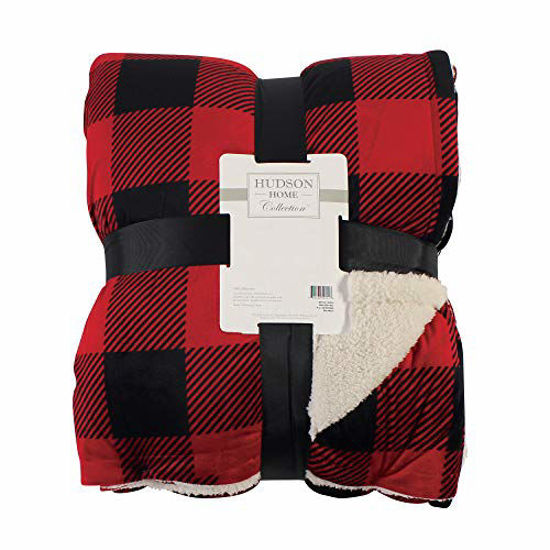 Picture of Hudson Baby Home Mink Blanket with Sherpa Back, Buffalo Plaid Sherpa, 108X90 in. (King)