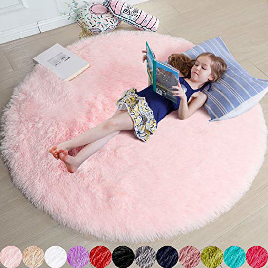 Picture of Pink Round Rug for Girls Bedroom,Fluffy Circle Rug 6'X6' for Kids Room,Furry Carpet for Teen Girls Room,Shaggy Circular Rug for Nursery Room,Fuzzy Plush Rug for Dorm,Cute Room Decor for Baby