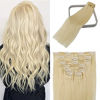 Picture of Clip in Hair Extensions Human Hair Bleached Blonde Hair Extensions Human Hair Extensions Stainless Clips Thick Full Head 70g #613 22Inch 7PCS