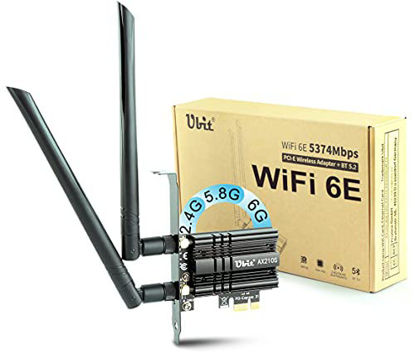 Picture of Ubit WiFi 6E Supports 6GHz 7th Generation PCIe WiFi Card, Up to 5400Mbps, BT 5.2, AX210 Wireless WLAN Adapter with MU-MIMO,OFDMA,Ultra-Low Latency, Supports Windows 10 (64bit) only