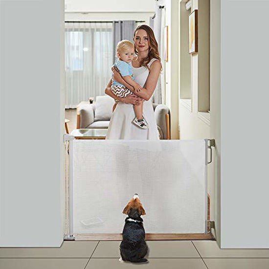 Picture of EasyBaby Products Indoor Outdoor Retractable Baby Gate, 33" Tall, Extends up to 55'' Wide, White