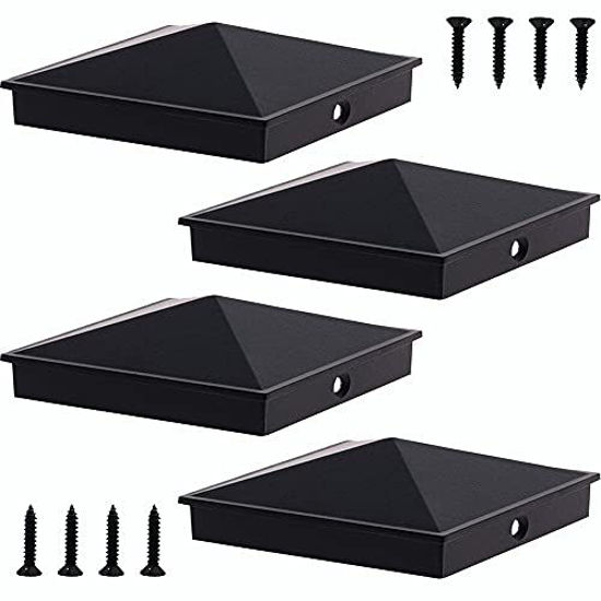 Picture of Azdele 6x6 Aluminum Pyramid Post Caps for 6x6 Nominal Wood Post(Actual 5.5" x 5.5" Wood Post), with Matte Finish Powder Coated Surface, for Fences Wood Post of Decks or Corridors(Black, 4Pack)