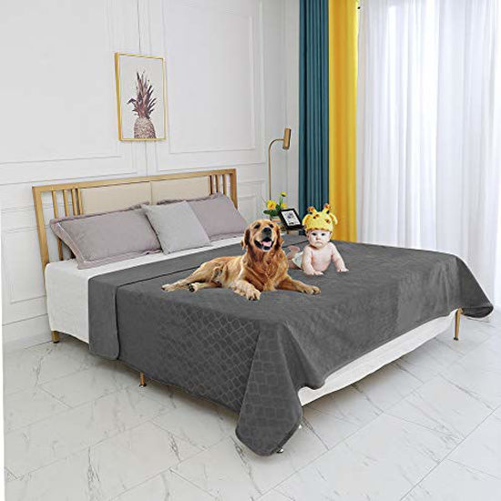 Picture of fuguitex Waterproof Dog Blanket Bed Cover Dog Crystal Velvet Fuzzy Cozy Plush Pet Blanket Throw Blanket for Couch Sofa8082",Dark Grey+Dark Grey