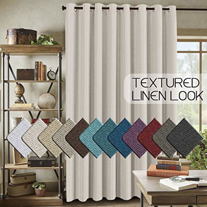 Picture of H.VERSAILTEX Wide Blackout Room Darkening Rich Quality of Textured Linen Patio Door Curtains Home Fashion Window Panel Drapes with 16 Grommets - Ivory - 100 inch Wide by 96 inch Long