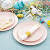 Picture of BUCLA 30Guests Pink And Gold Plastic Plates With Disposable Prewrapped Silverware&Gold Cups- Bunny Design Plastic Dinnerware-Ideal For Easter And Parties