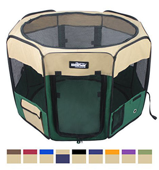 Picture of EliteField 2-Door Soft Pet Playpen, Exercise Pen, Multiple Sizes and Colors Available for Dogs, Cats and Other Pets (36" x 36" x 24"H, Navy Blue+Beige)