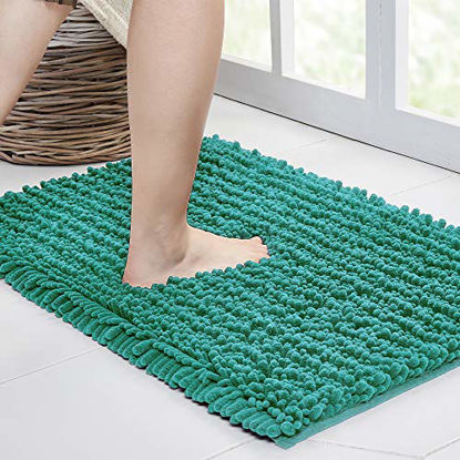 Picture of Walensee Large Bathroom Rug Non Slip Bath Mat (72x24 Inch Turquoise) Water Absorbent Super Soft Shaggy Chenille Machine Washable Dry Extra Thick Perfect Absorbant Best Plush Carpet for Shower Floor