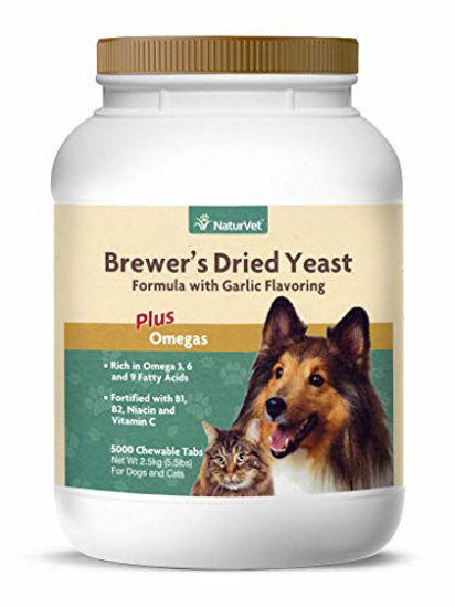 Picture of NaturVet Brewers Dried Yeast Pet Supplement With Garlic Flavoring - Includes B-Complex Vitamins, Omega-3, 6, & 9 Fatty Acids - Helps Support Glossy Coat, Healthy Skin for Dogs, Cats 5000 Ct.