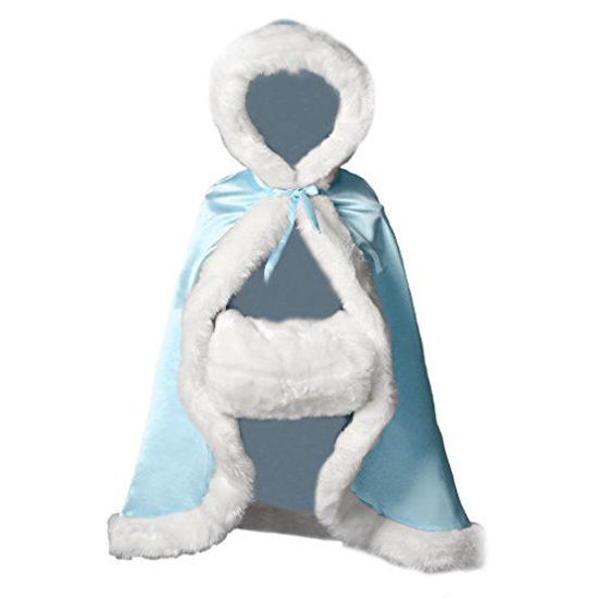 Picture of Flower Girl Fur Cape Winter Wedding Cloak for Kid Toddler Costume Hooded Reversible Baby Coat