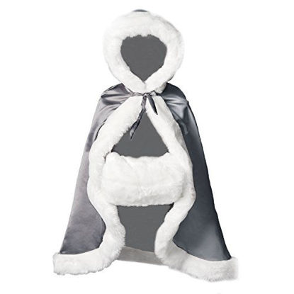 Picture of Flower Girl Fur Cape Winter Wedding Cloak for Kid Toddler Costume Hooded Reversible Baby Coat