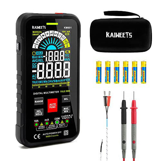 Picture of KAIWEETS Digital Multimeter Voltmeter Smart Electrical Tester Measures Voltage Current Resistance Continuity Duty-Cycle Capacitance Temperature Frequency Auto Ranging 10000 Counts TRMS