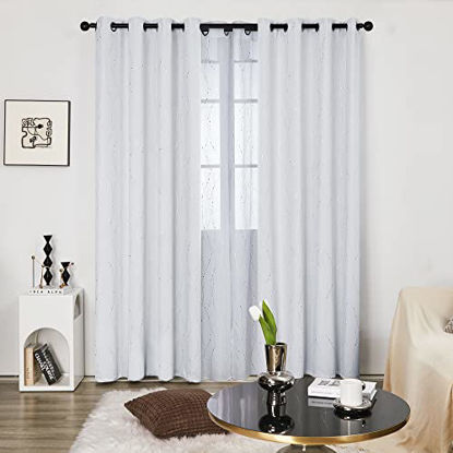 Picture of Deconovo Blackout Grommet Curtains Pair for Patio Door, 95 Inch Length, Set of 2 - Light Blocking Curtains with Wave Dots Line Pattern (52 x 95 Inch, Greyish White, 2 Panels)