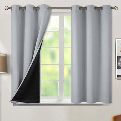 Picture of BGment Thermal Insulated 100% Blackout Curtains for Bedroom with Black Liner, Double Layer Full Room Lightening Noise Reducing Grommet Curtain ( 42 x 54 Inch, Light Grey, 2 Panels )