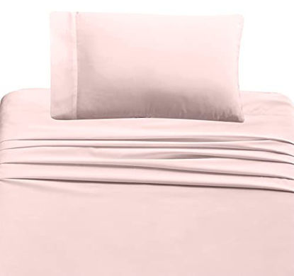 Picture of Cotton Blush Pink Bed Sheets - Twin XL Size Smooth 3 Piece Sheet Set, Comfortable 500 Thread Count Sateen Weave, Elasticized Deep Pocket Fits Low Profile Foam and Tall Mattresses