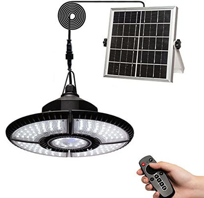 Picture of HULPPRE Upgraded Solar Shed Light 4+1 Leaves 136Leds Brighter Solar Light Indoor&Outdoor with Remote,IP65 Waterproof Barn/Workshop/Ceiling/Pendant Light for Home,Garden,Yard,Landscape