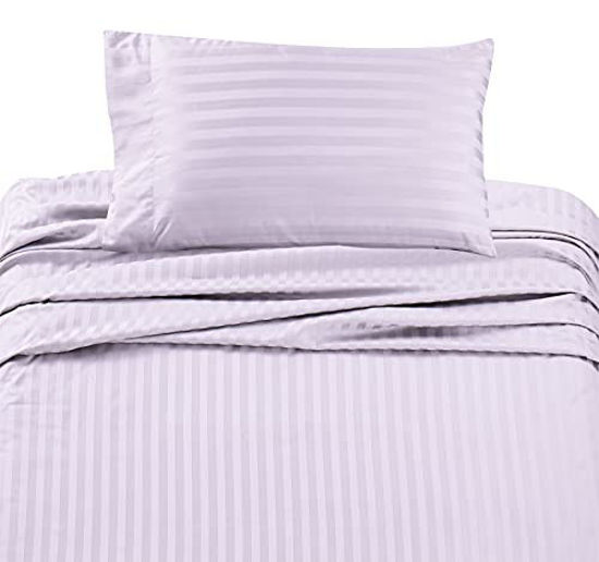 Picture of Striped Bedding Twin XL Size - Lavender 500 Thread Count 3 Piece Sheet Set, Pure Cotton Damask Sateen Weave, Elasticized Deep Pocket Fits Low Profile Foam and Tall Mattresses