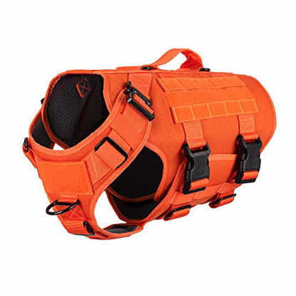 Picture of ICEFANG Tactical Dog Operation Harness with 6X Buckle,Dog Molle Vest with Handle,3/4 Body, Hook and Loop Panel for ID Patch,No Pulling Front Clip (L (Neck 17"-24"; Chest 28"-35"), Safety Orange)