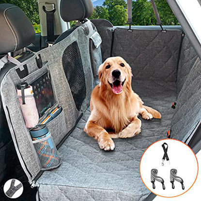 Picture of Hanjo Pets Car Dog Cover Back Seat - Car Hammock for Dogs Waterproof - Dog Car Seat Cover for Back Seat with Mesh Window Multiple Pockets For Car/Truck/SUV Nonslip Rubber Back Washable Luxury Material