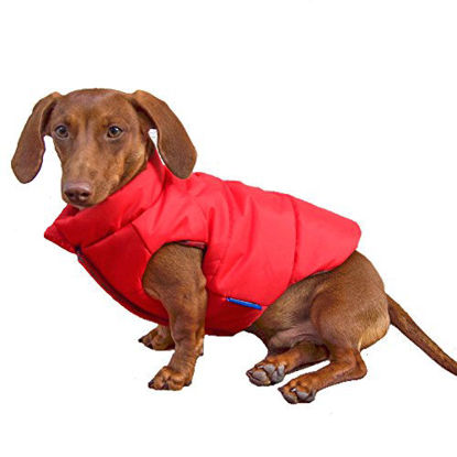 Picture of DJANGO Puffer Dog Jacket and Reversible Cold Weather Dog Coat with Full Coverage and Windproof Protection (Large, Lava Red/Buffalo Plaid)