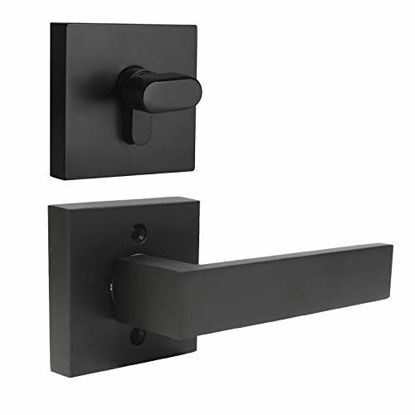 Picture of Probrico Flat Black Passage Door Lever with Single Cylinder Deadbolts Combo Pack, Modern Square Lock Set Handleset,Exterior Door Handle and Deadbolts Set,Exterior Door Lever Passage