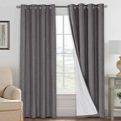 Picture of Linen Blackout Curtains 108 Inches Long 100% Absolutely Blackout Thermal Insulated Textured Linen Look Curtain Draperies Anti-Rust Grommet, Energy Saving with White Liner, 2 Panels, Grey
