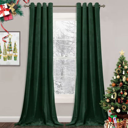 Picture of StangH Dark Green Velvet Curtains 84 inches - Christmas Room Darkening Curtain Panels for Living Room / Dining Backdrop / French Door Thermal Insulated Gorgeous Decor, W52 x L84 inch, 2 Panels