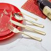 Picture of N9R 225PCS Red Gold Plastic Plates Set, Disposable Dinnerware Set Include 25 Dinner Plates, 25 Dessert Plates, 25 Forks, 25 Mini Forks, 25 Spoons, 25 Knives, 25 Gold Cups, 25 Napkins and Table Cards